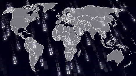 carte du monde avec code binaire, animation de traitement de données mondiale