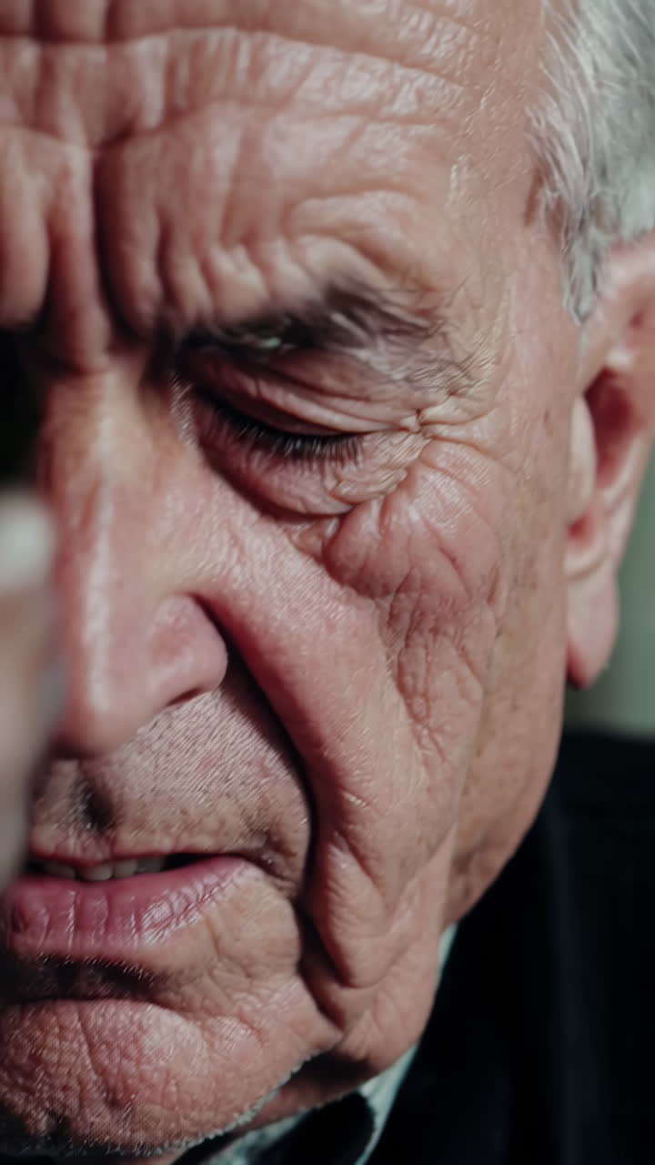 Close-up of an Elderly Man's Emotional Face