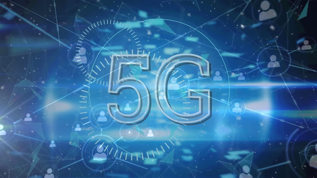 animazione del testo 5g e della rete di connessioni con le persone icone su sfondo blu
