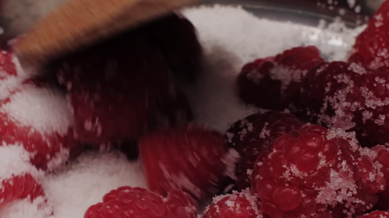 Preparing Raspberries with Sugar