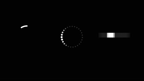 three simple icon animations loading on a black background