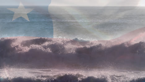 animation of flag of chile blowing over wave in sea