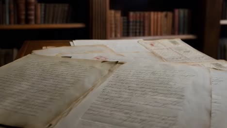 old documents in a library setting