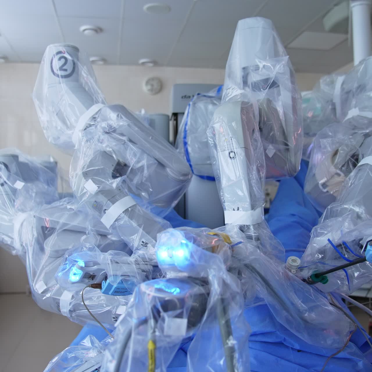 New technology robotic surgery making. Modern hospital surgery technologies