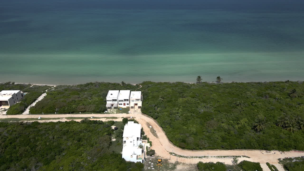 Sisal Aerial View 4K Empty Yucatan Beach On Mexican coast travelling drone