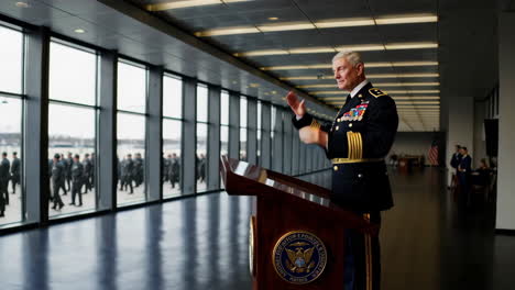 military official addressing troops