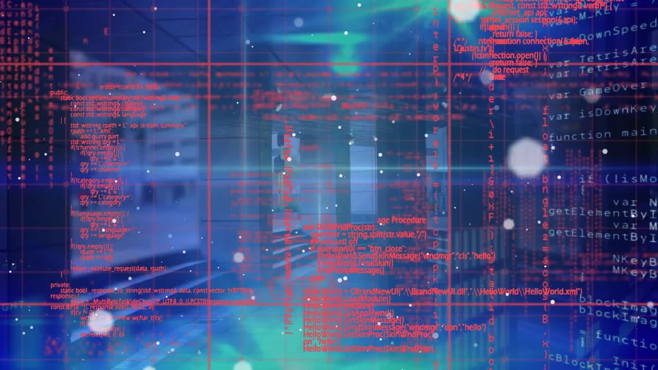 Animation of data processing over building and city