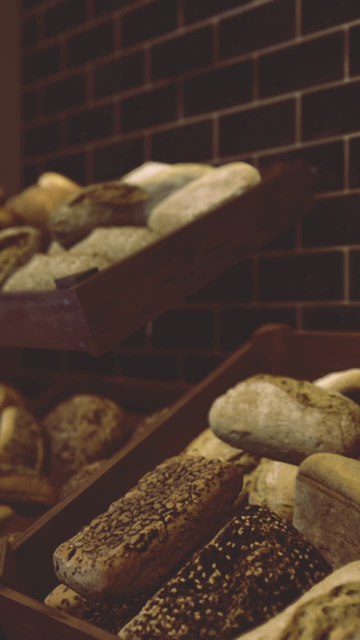 Freshly baked bread displayed at a local bakery during morning hours