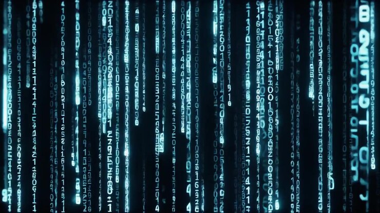 Digital Matrix Code Falling Down on Dark Background