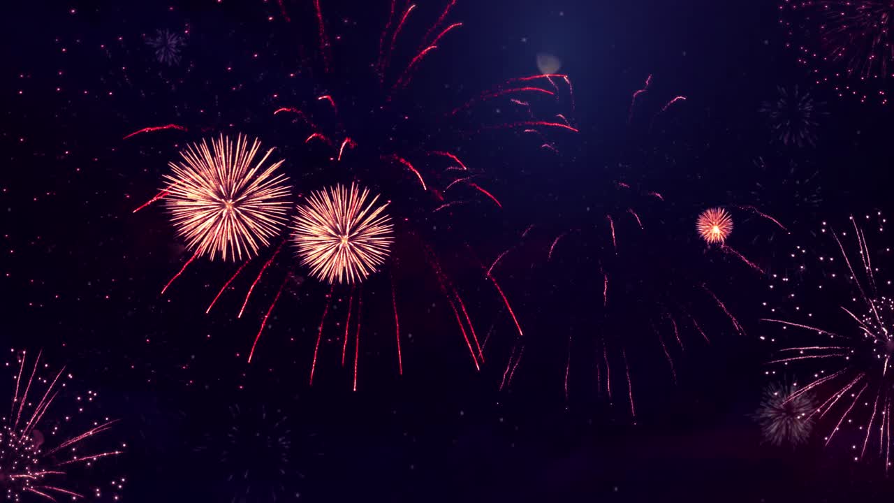 Multicolored sparkling lights and flashes of salute fireworks loop animation background birthday