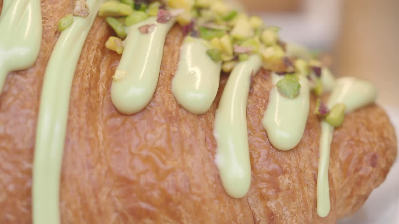 Pistachio Croissant with Green Icing