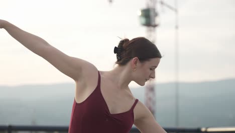 Close-up-facial-expressions-of-ballet-dancer-outside