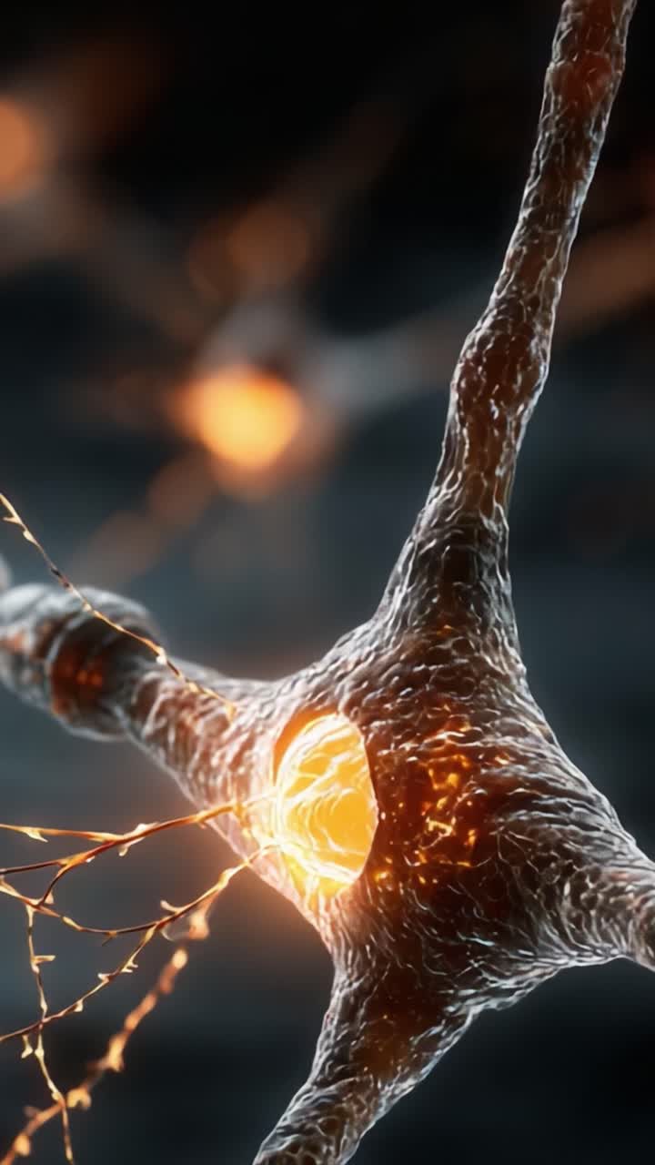 Close-Up View of Neurons Firing in a Nervous System, Showcasing Dynamic Synaptic Connections and Patterns of Neural Activity
