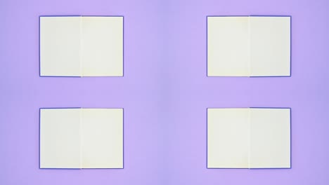 four blue books appear and open on purple theme. stop motion