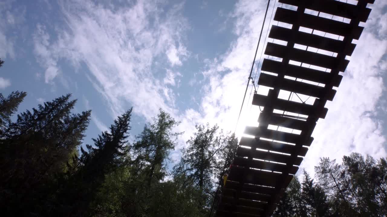 Wooden Suspension Bridge in the Forest