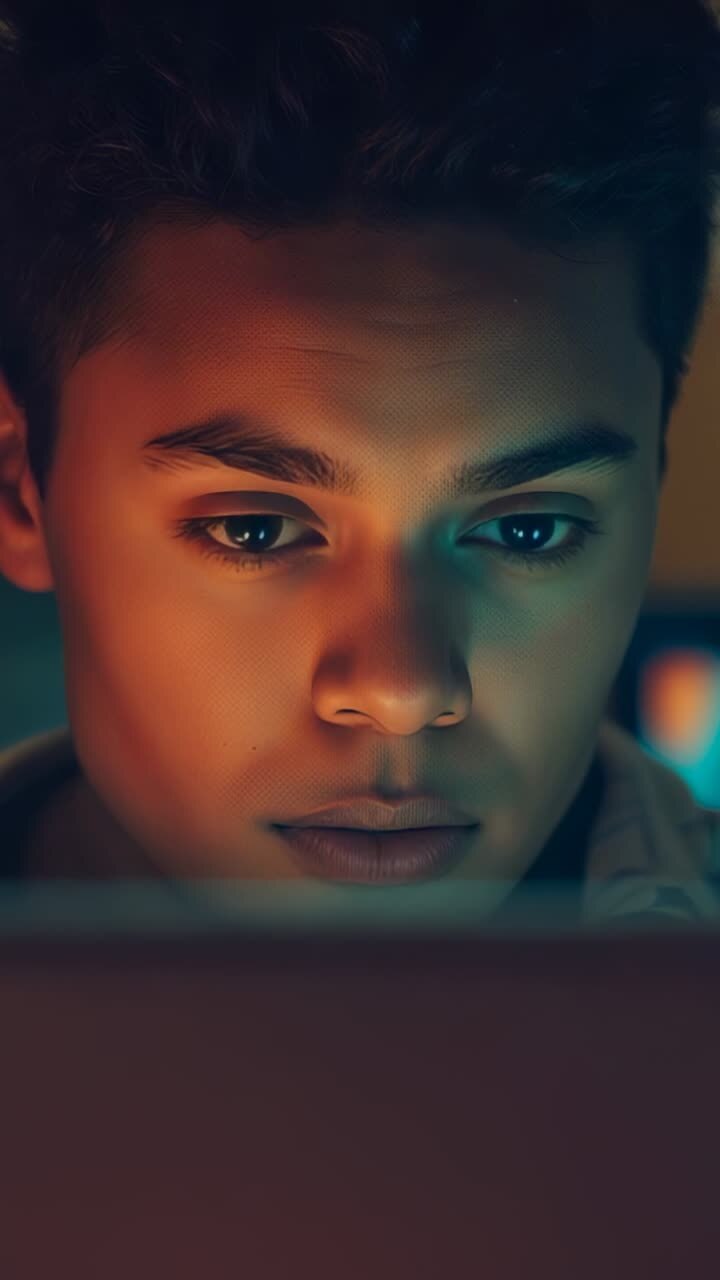 Vertical video: Staring laptop screen causing Hispanic man rubbing eyes at home desk, with fatigue