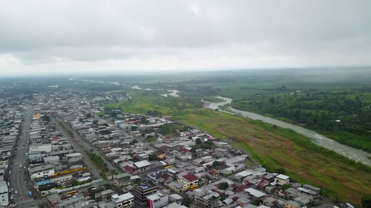Aerial View of a Town Near a River in Latin America