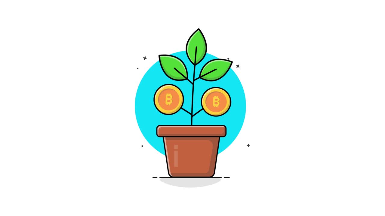 Planta de Bitcoin Animada Crescendo em um Vaso