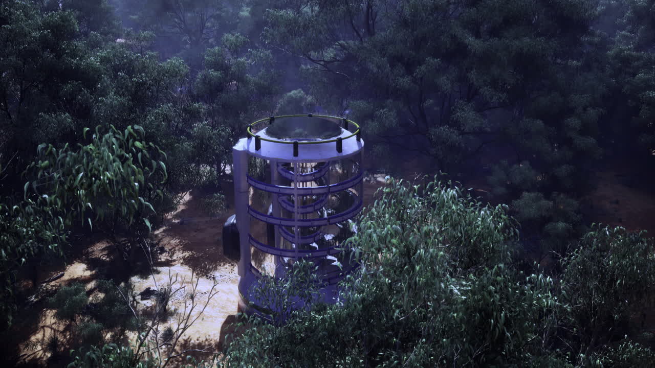 Advanced scientific research facility located in a dense forest environment