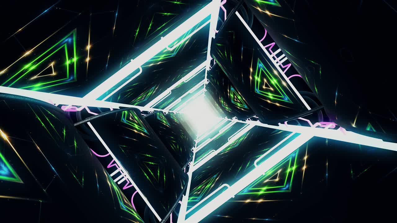 túnel 3d futurista y brillante con líneas de luz de neón sin costuras. hermoso túnel abstracto sin costuras