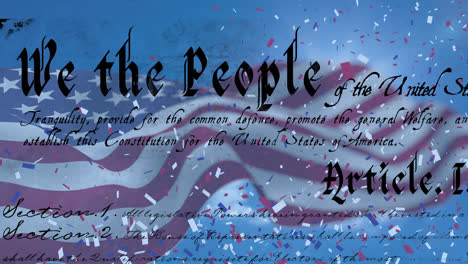 written constitution of the united states and flag with confetti