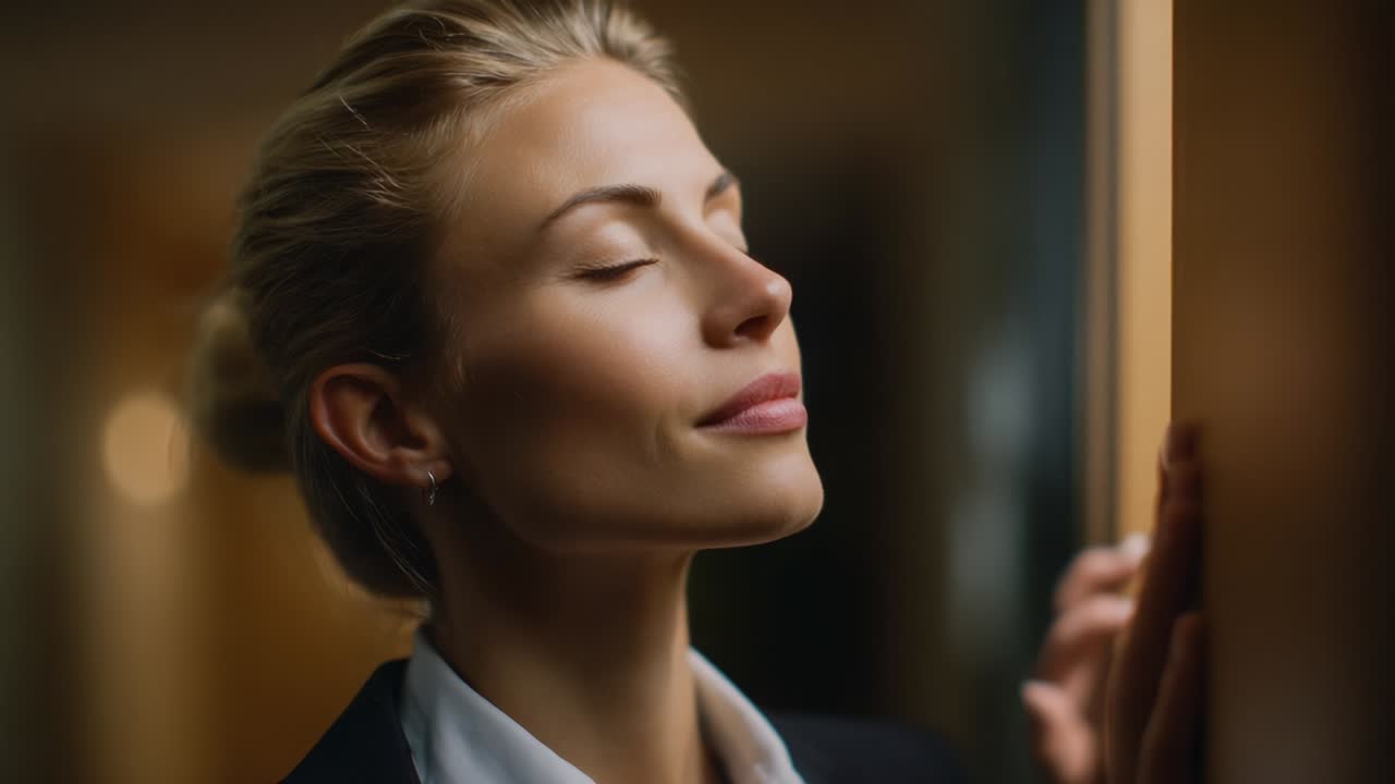 A Radiant Moment of Serenity: A Close-Up of a Young Woman with Eyes Closed, Evoking a Sense of Peace and Contemplation, Captured in Intimate Lighting That Highlights Her Features and Emotional Expression