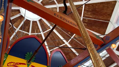 sitting inside a carousel ride looking up, establishing shot 4k