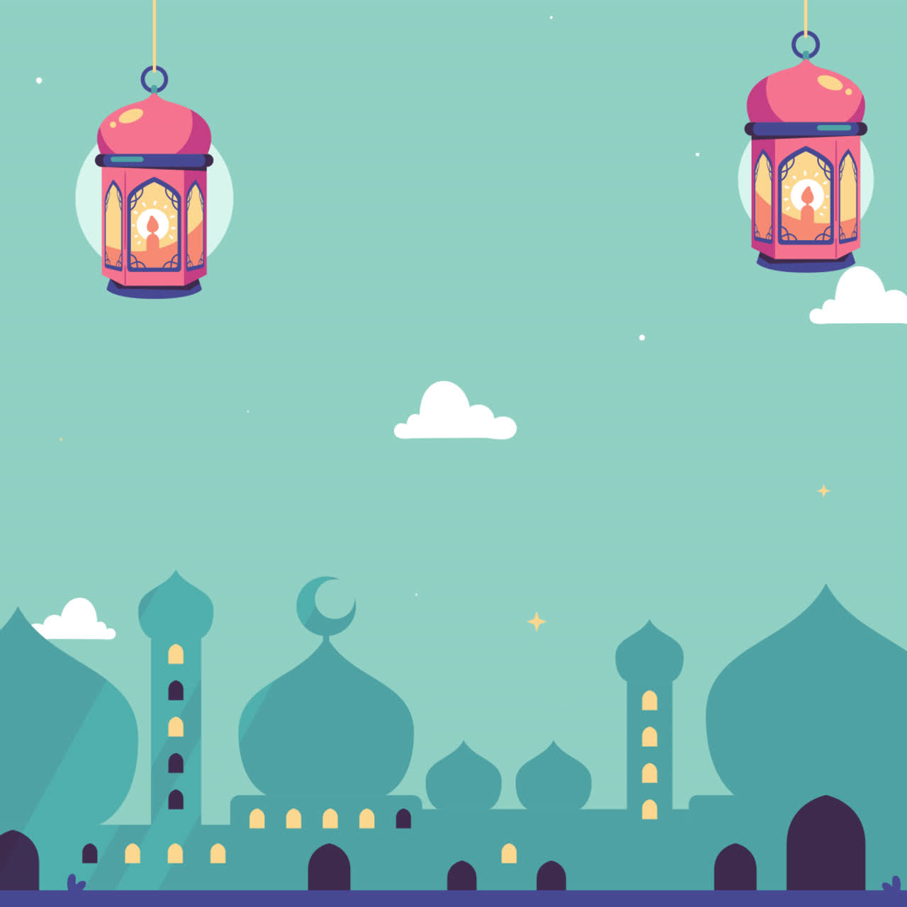 escena de la noche de ramadán con mezquitas y linternas