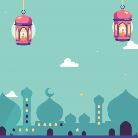 ramadan night scene with mosques and lanterns