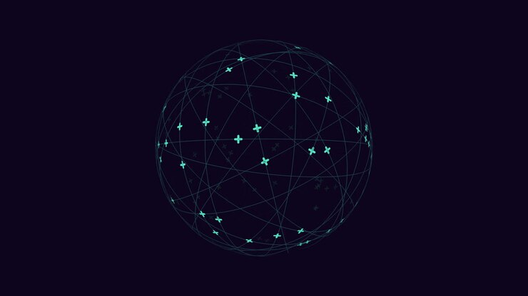 esfera futurista de linhas neon e cruzes em gradiente preto