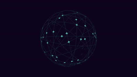 futuristic sphere from neon lines and crosses on black gradient