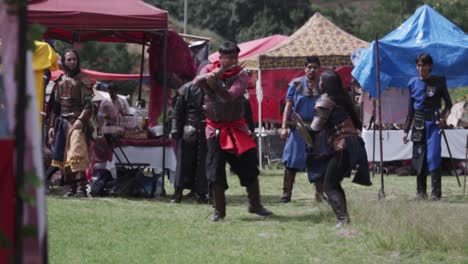 epic swords battle between two medieval knights. fighting in slow motion
