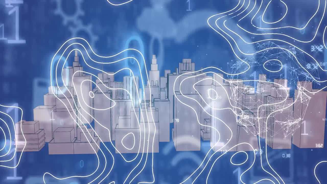 데이터 프로세싱과 도시 풍경에 대한 지구의 애니메이션