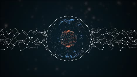estructura molecular de partículas poligonales en la cápsula del plexo sobre un fondo azul oscuro.