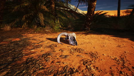 un cráneo de carnero en el desierto