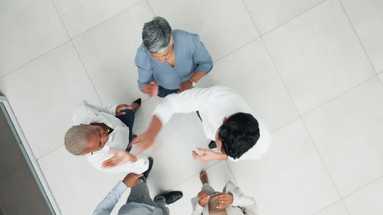 Hands stacked, business people and teamwork