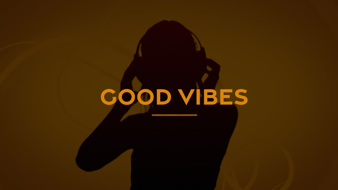 animación de buen texto de vibraciones sobre la persona que usa auriculares