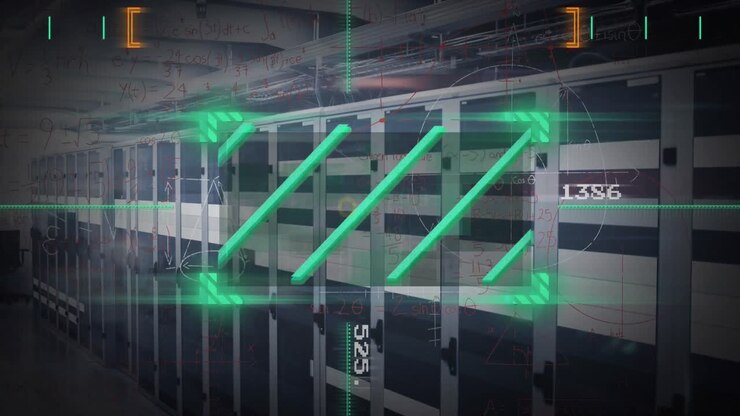 Animation of mathematical equations and data processing over server room