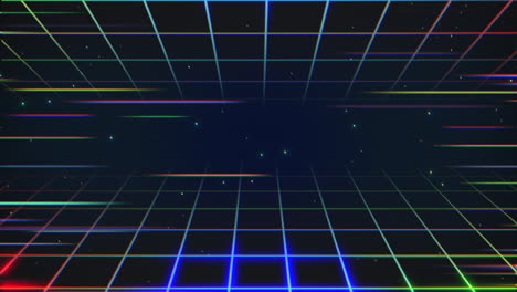patrón de cuadrícula de arco iris de neón retro en galaxia oscura