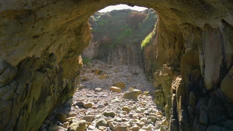 flying through the entrance of furna de caion in spain