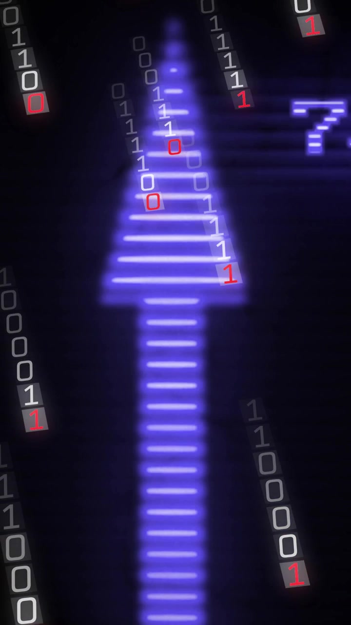 Vertical video: Arrow pulsing while right code columns appearing and falling, value updating data