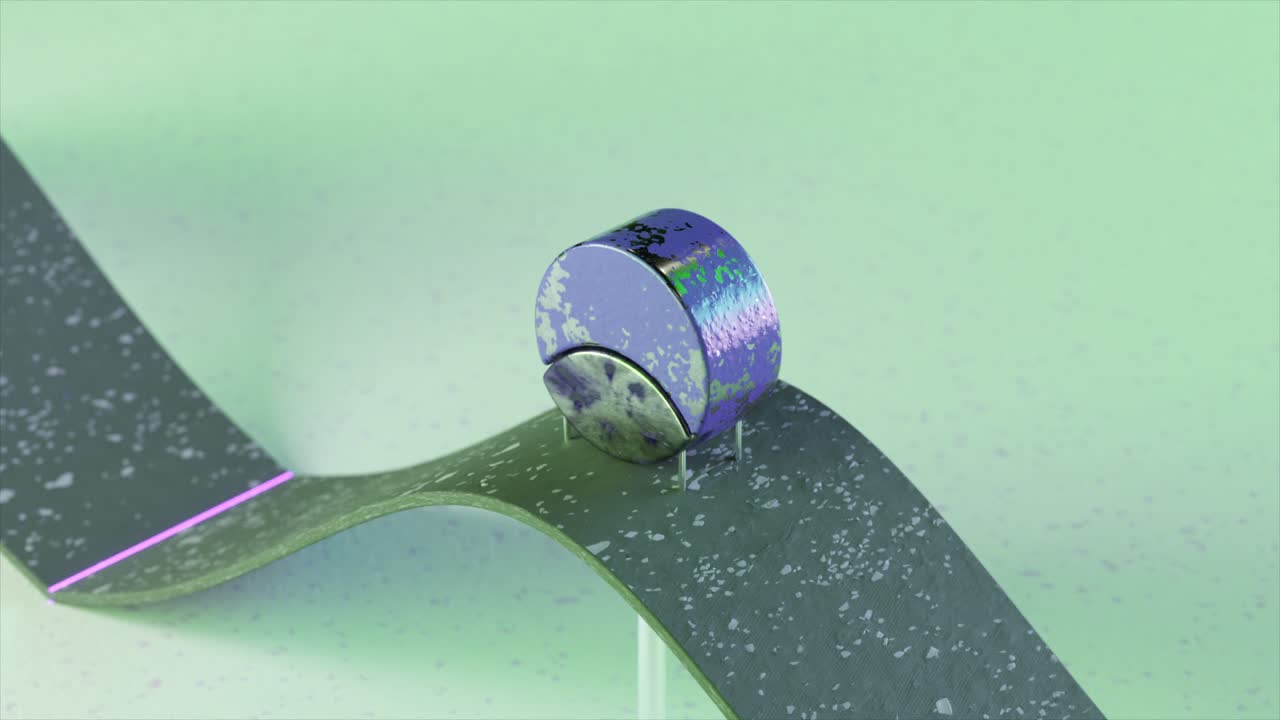 추상적인 3d 렌더링 된 기하학적 모양이 곡선에 나타납니다.