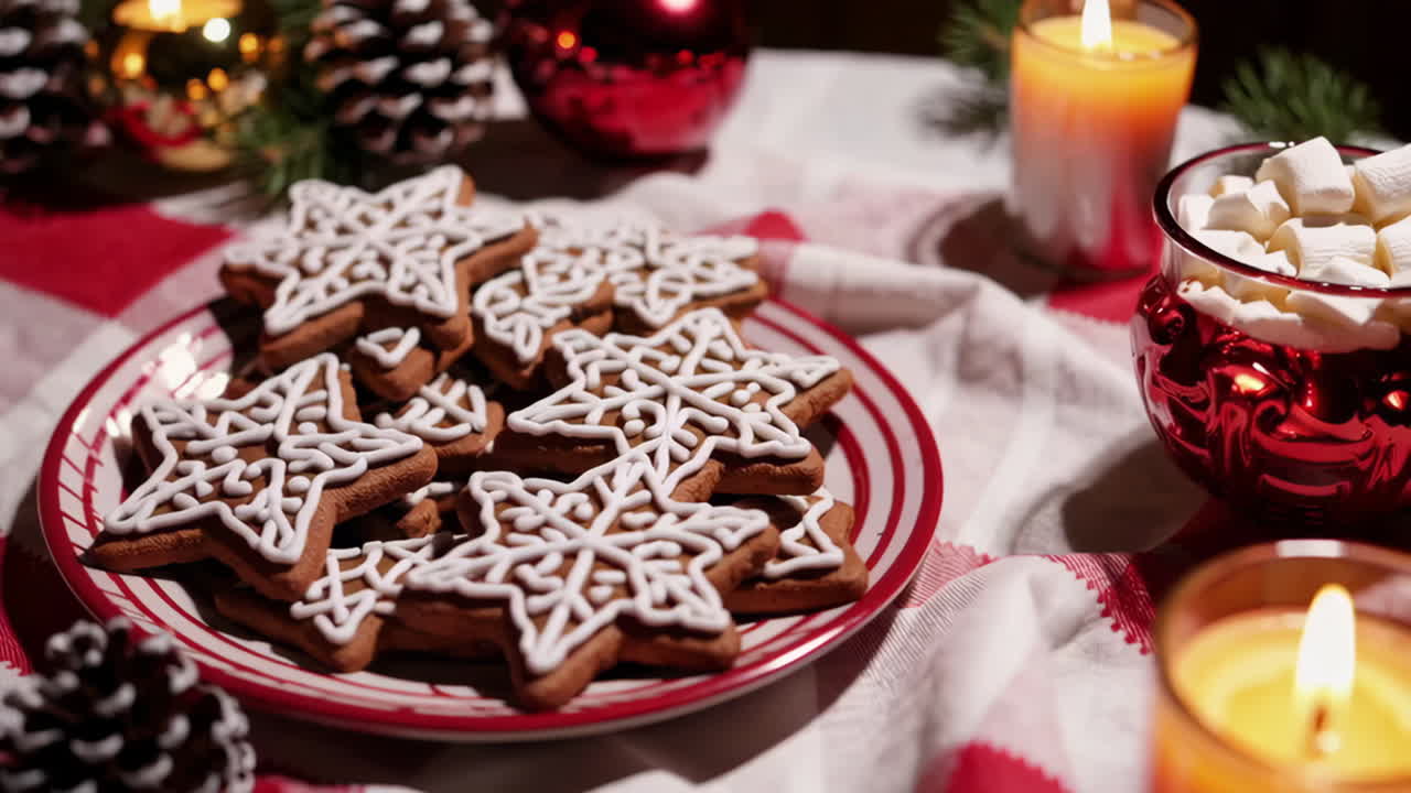 Christmas Gingerbread Cookies on a Festive Table Setting