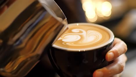 crafting art in a cup: a stunning sequence of coffee pouring and latte art creation captured in two moments of barista mastery