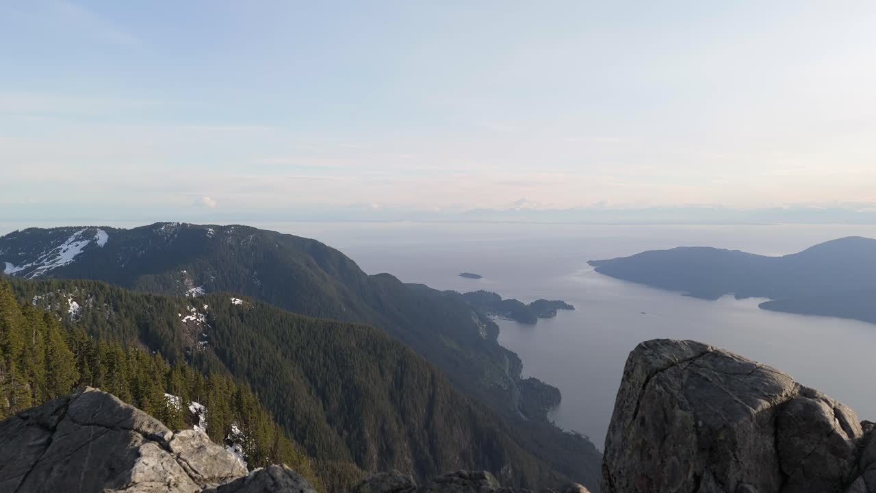 Scenic mountain views with ocean and islands in British Columbia, Canada.