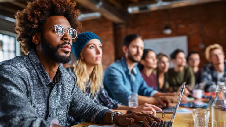 Engaged Participants in Focused Learning Environment: A Diverse Group of Attentive Individuals Collaborating During an Interactive Workshop or Meeting Session