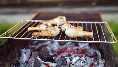 Gegrilltes-Hähnchen-Vom-Grill,-Am-Feuer-Zubereitet