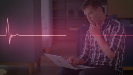 animación de una línea isoeléctrica sobre un hombre de negocios caucásico que usa una computadora portátil en la oficina
