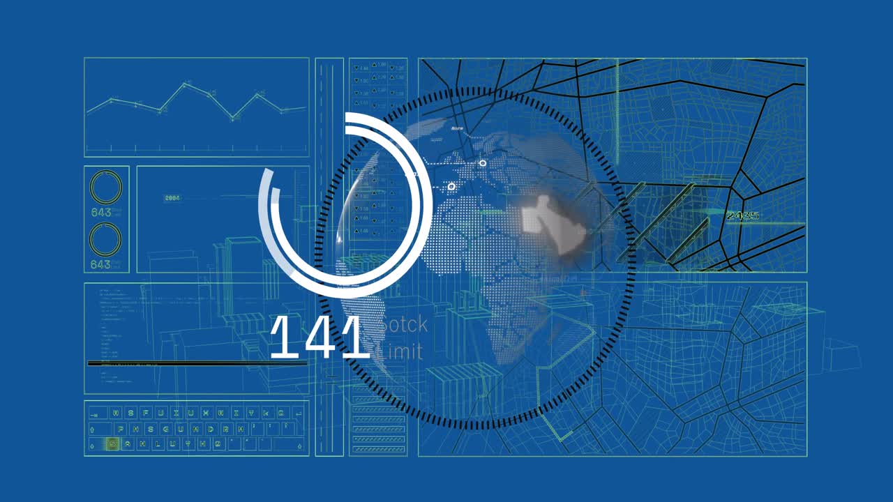animación del alcance y las pantallas con procesamiento de datos.