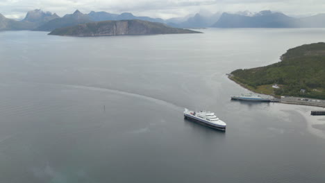 ferry cruising across vestfjorden from bognes to lodingen in norway